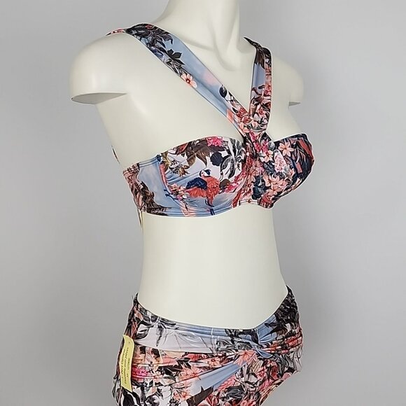 Urban Lux Resort Women's 3 Piece Bikini Sarong Tropical Silver Pink Print Size S - Picture 3 of 16